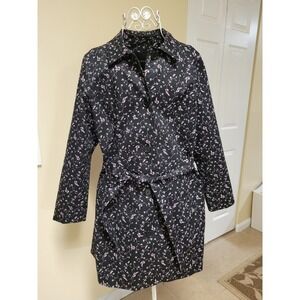 Talbots Womens Black Feminine Floral Print Trench Coquette Coat Style Sz M NWOT